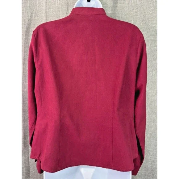 Dress Barn Women's Sueded Button Down Shirt Size M Red Asian Style Military - Picture 6 of 9